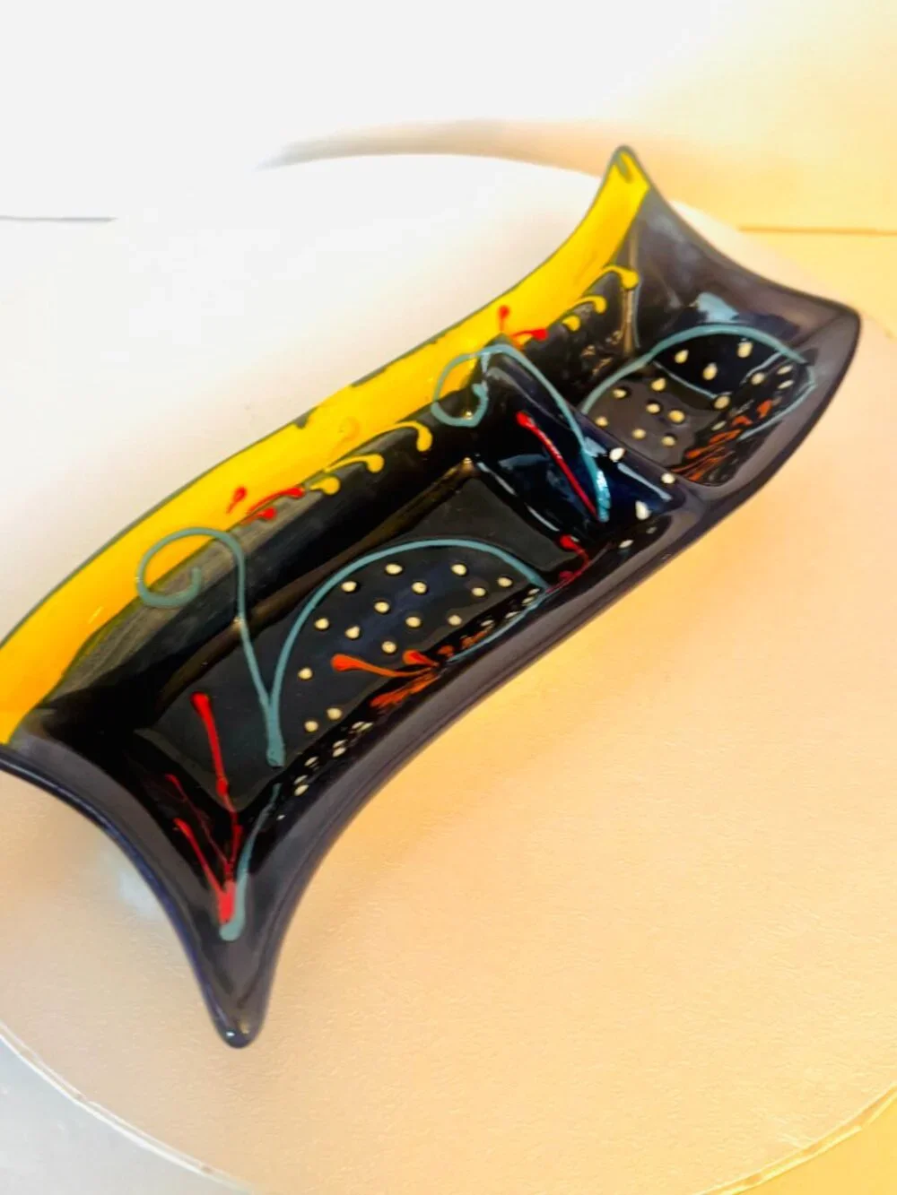 Hand Painted Decor Double Appetizer Bowl Serving Dish Antonio Ortiz Ruiz Spain